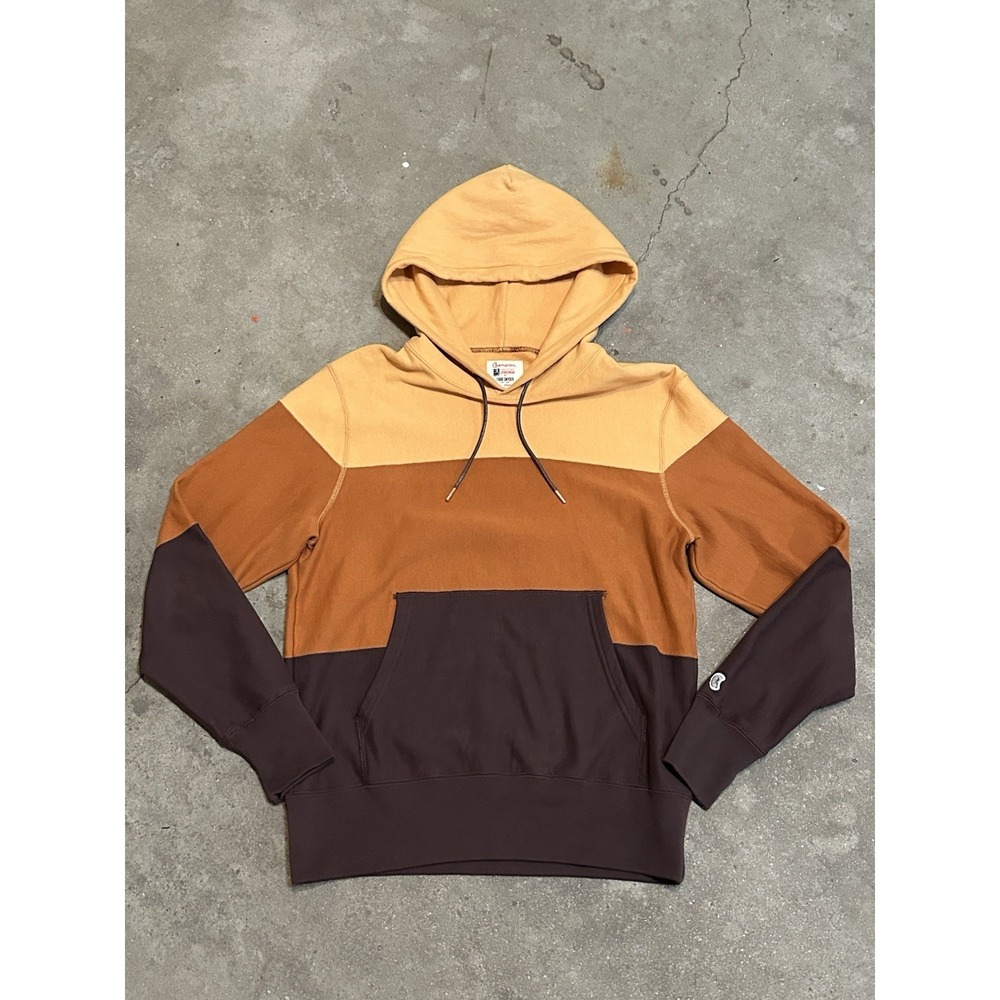 Champion X Todd Snyder Hoodie Mens M Orange Striped Pullover Fleece Sweatshirt